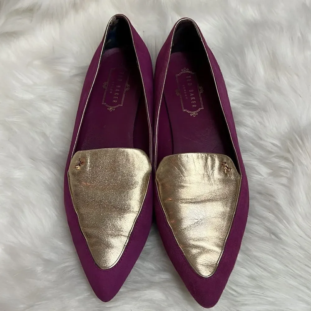 Ted Baker London‎ Suede Flats Fuchsia Gold Size 8.5 Bin 17